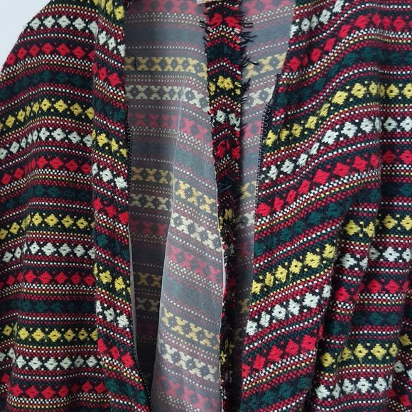 1970s Vintage Red Wool Poncho, Made in USA, Red Wool Patterned Poncho - Picture 9 of 10